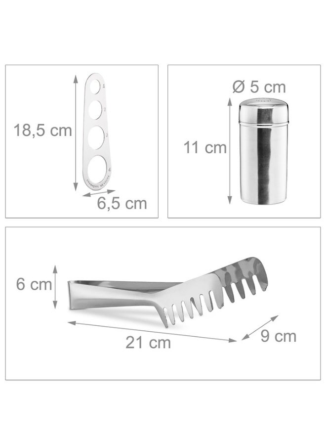A-One Collection Pasta Preparation Set, 6 Pieces, Bowl, Strainer, Tongs, Saucer, Serving, Portion Measurement, Chromed, Relaxdays - Image 4