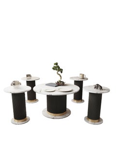 Luxury Coffee Table Set – 5 Pieces, with an Elegant Olive Black Design, White Marble Surface with Gold Accents, Main Table (80 cm Diameter, 49 cm Height) & Four Side Tables (40 cm Diameter, 54 cm Height). - pzsku/ZBF2BCBC9A66E02AA3D22Z/45/_/1737371972/aa5ae85b-8722-470c-a3be-1663a77eb4b7