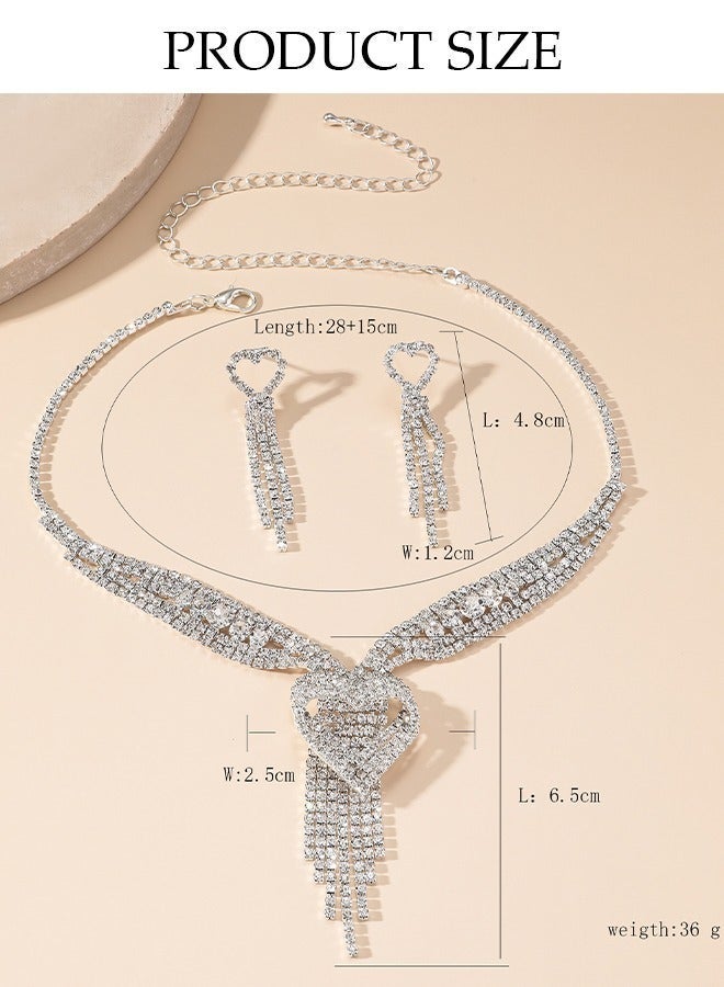 DUNISO 2pieces Jewelry Set With Necklace and Earring Crystal Bridal Wedding Jewelry Set Bridesmaid Party Choker Necklace Water Drop Pendant Earrings Sets for Women and Girls - Image 3