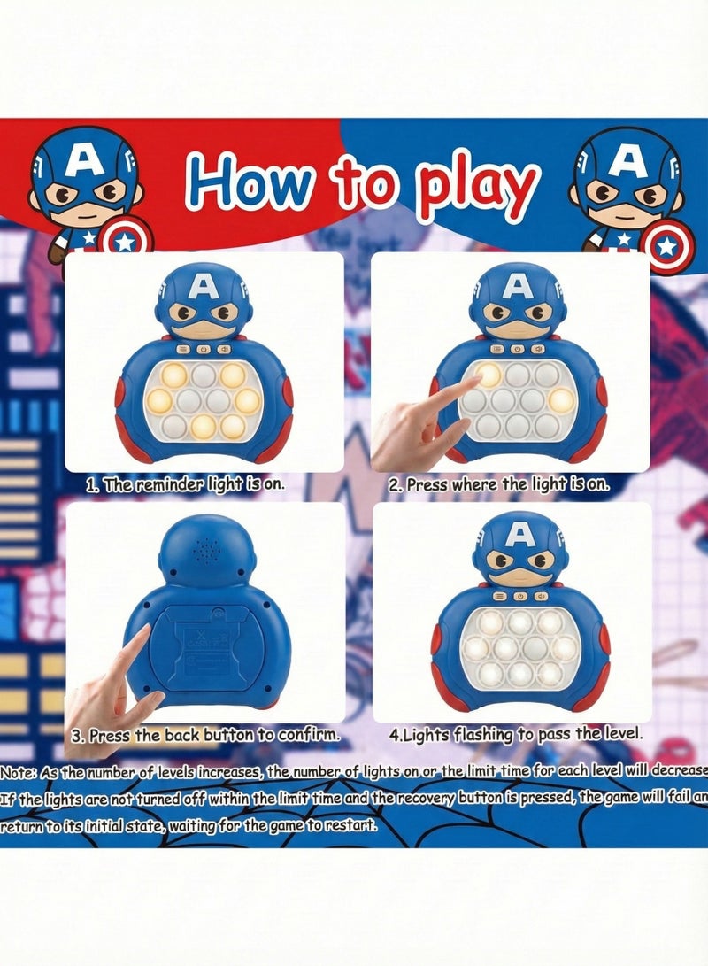 REZZOSS Captain America Speed Push Pop It Game – Electronic Light Up Sensory Fidget Toy for Kids | Marvel Superhero Handheld Memory & Reflex Puzzle Console | Fast Bubble Popping Challenge with Music | Birthday Gift for Boys & Girls 3+ - Image 3