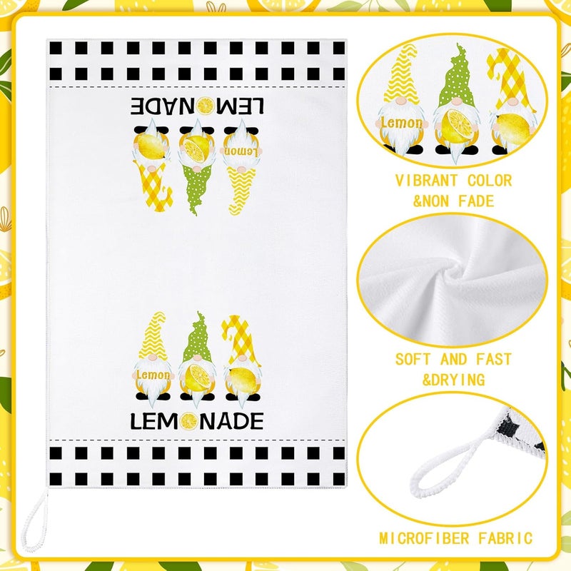 Bencailor 4 Pcs Lemon Kitchen Towels Lemonade Dish Towels Gnome Black and White Decorative Hand Tea Dishcloths with Hanging Loop for Home Housewarming Gift Kitchen Decor Accessories - Image 3