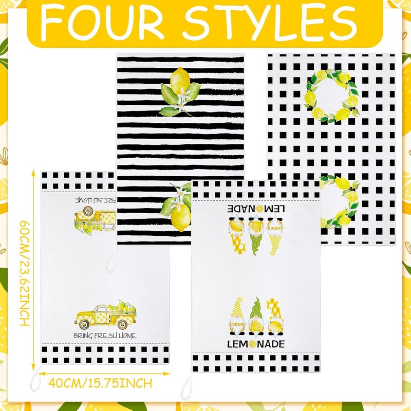 Bencailor 4 Pcs Lemon Kitchen Towels Lemonade Dish Towels Gnome Black and White Decorative Hand Tea Dishcloths with Hanging Loop for Home Housewarming Gift Kitchen Decor Accessories - Image 5