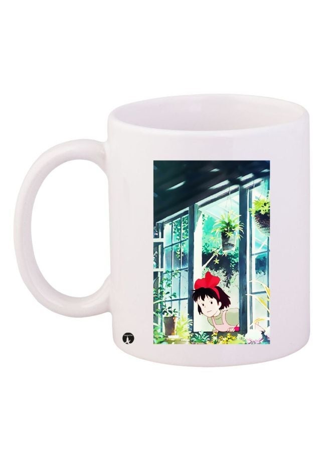 RYN Cartoon Printed Coffee Mug White/Blue/Green 11ounce