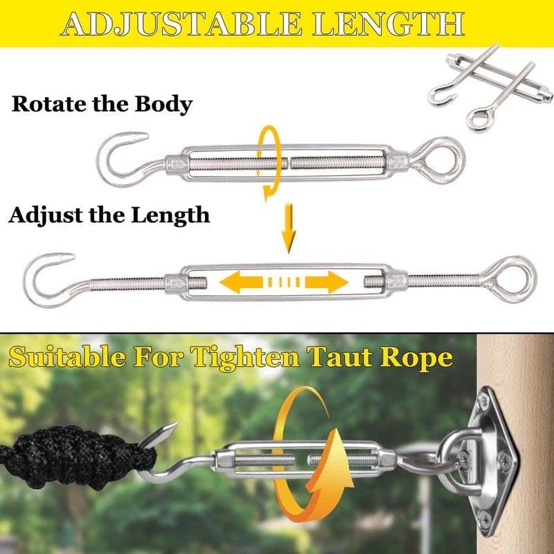 Lsqurel Turnbuckle 10PCS 304 Stainless Steel Turnbuckle Hook and Eye Heavy Duty M4 M6 M8 M10 Tensioner Adjustable Shade Sail Hardware for Tightening up Metal Cable Wire 5/32 1/4 5/16 3/8 - Image 5