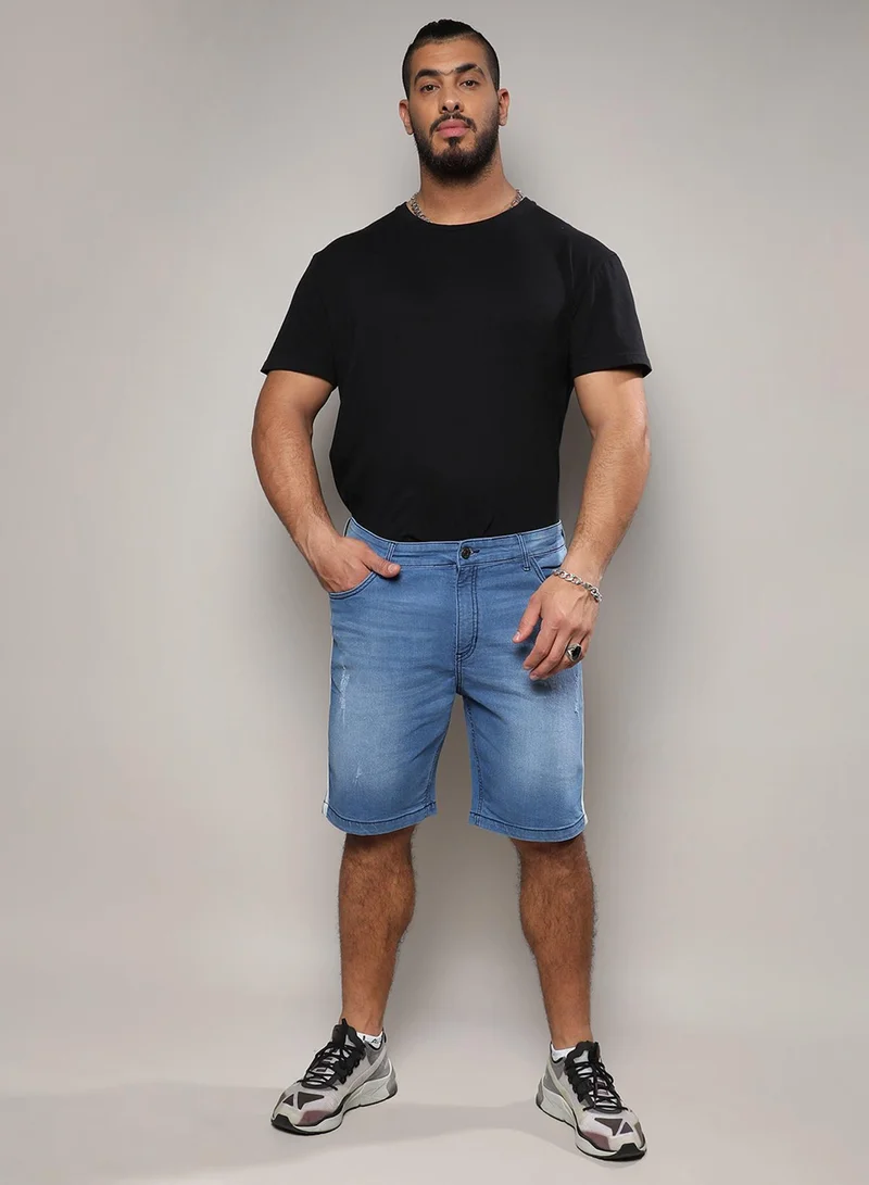 Instafab Plus Instafab Plus Men's Light Blue Side-Striped Denim Shorts For Casual Wear | Light-Wash | 5 Pockets | Button Closure | Denim Shorts Crafted With Comfort Fit For Everyday Wear