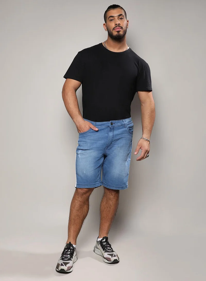 Instafab Plus Instafab Plus Men's Light Blue Side-Striped Denim Shorts For Casual Wear | Light-Wash | 5 Pockets | Button Closure | Denim Shorts Crafted With Comfort Fit For Everyday Wear