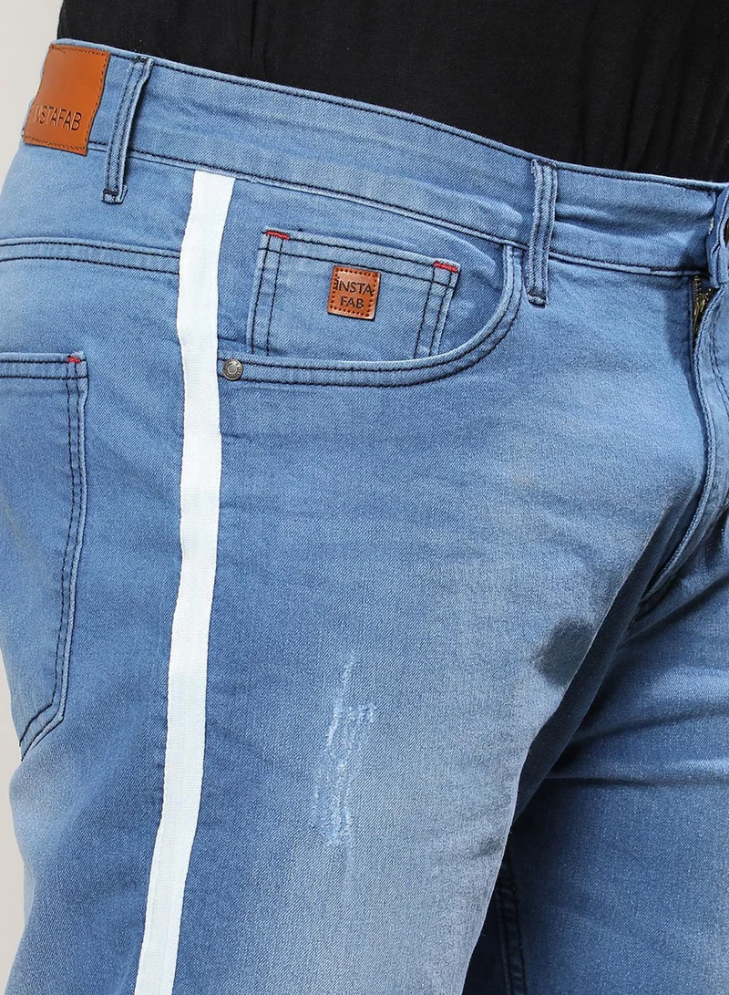 Instafab Plus Instafab Plus Men's Light Blue Side-Striped Denim Shorts For Casual Wear | Light-Wash | 5 Pockets | Button Closure | Denim Shorts Crafted With Comfort Fit For Everyday Wear