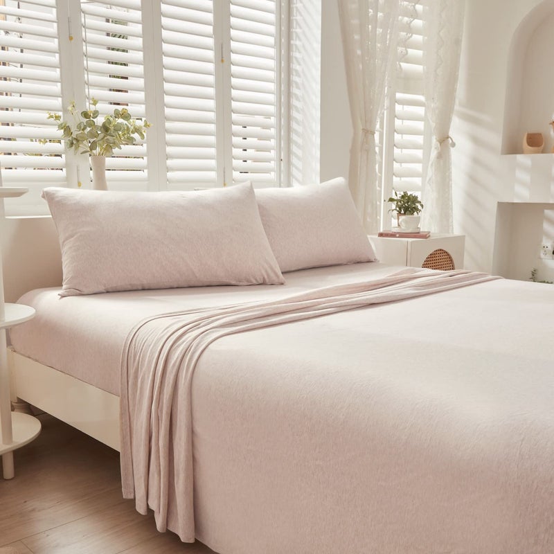 LIFETOWN LIFETOWN 100% Jersey Knit Cotton Bed Sheet Ultra Soft T-Shirt Feel Bedding Sheet 1 Piece Flat Sheet Breathable Wrinkle-Free (Beige  Queen)  - Image 1