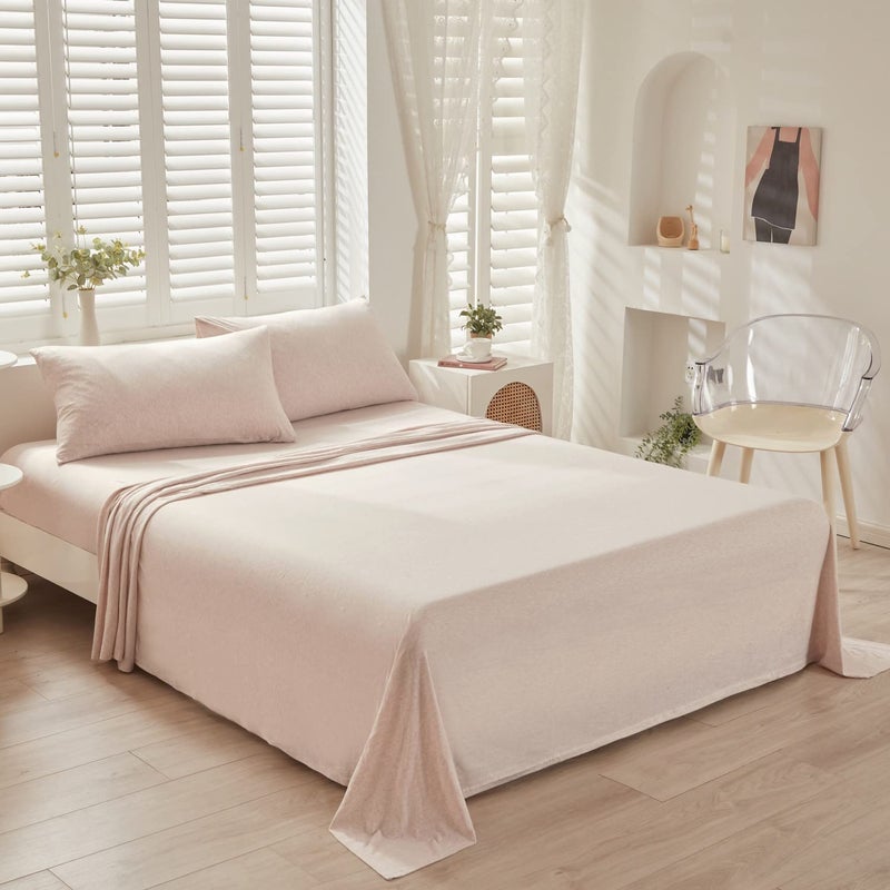 LIFETOWN LIFETOWN 100% Jersey Knit Cotton Bed Sheet Ultra Soft T-Shirt Feel Bedding Sheet 1 Piece Flat Sheet Breathable Wrinkle-Free (Beige  Queen)  - Image 3