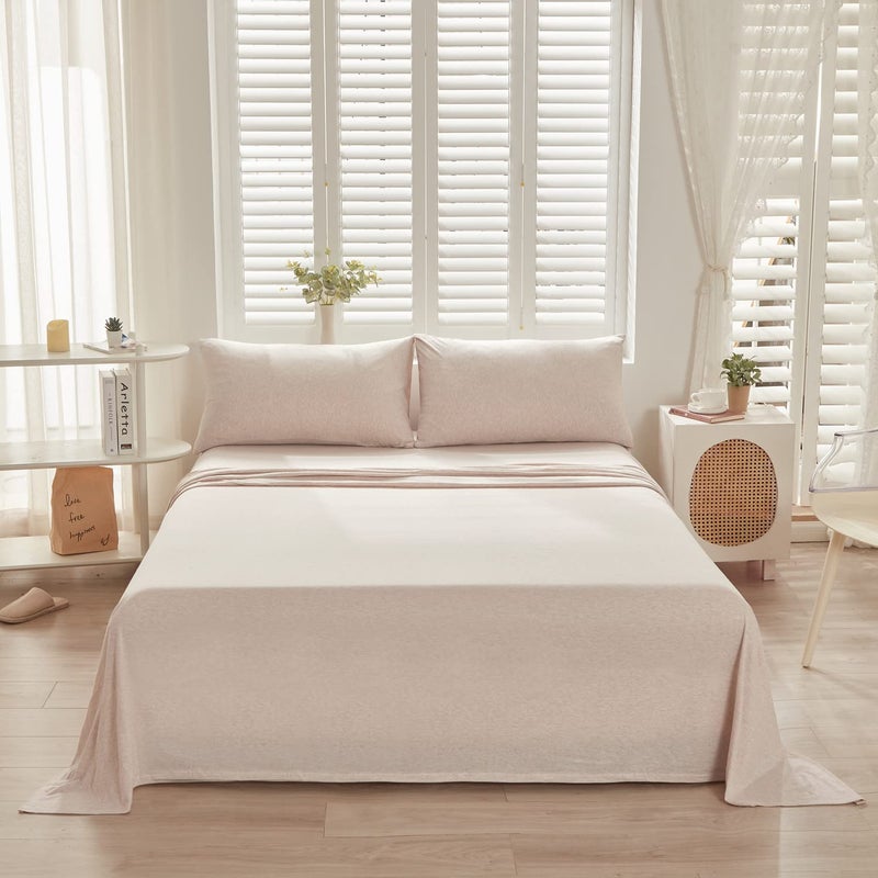 LIFETOWN LIFETOWN 100% Jersey Knit Cotton Bed Sheet Ultra Soft T-Shirt Feel Bedding Sheet 1 Piece Flat Sheet Breathable Wrinkle-Free (Beige  Queen)  - Image 2