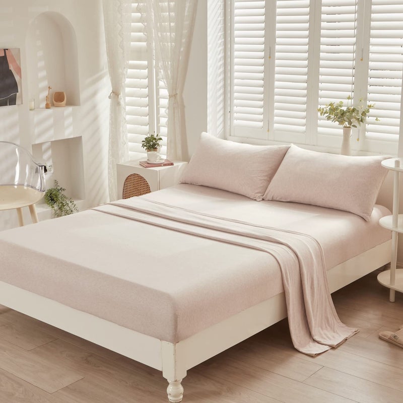 LIFETOWN LIFETOWN 100% Jersey Knit Cotton Bed Sheet Ultra Soft T-Shirt Feel Bedding Sheet 1 Piece Flat Sheet Breathable Wrinkle-Free (Beige  Queen)  - Image 4