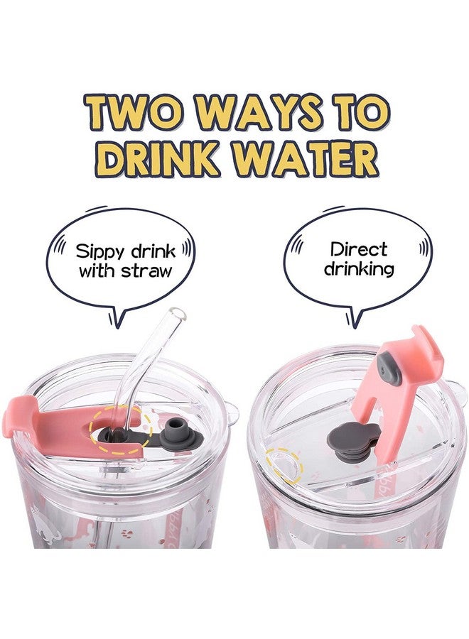 KELVEE Cartoon Pattern Tumbler Glass Multipurpose Drinking Glass Measuring Mug/Cup With Silicone Straw And Glass Lid Random Pattern (Pack Of 2) 400 Ml (Sipper - 2), 400 Milliliter - Image 3