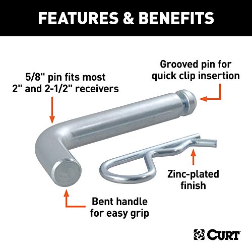 CURT 21583 Trailer Hitch Pin & Clip with Grooved Head, 5/8-Inch Diameter, Fits 2 or 2-1/2-Inch Receiver - Image 3