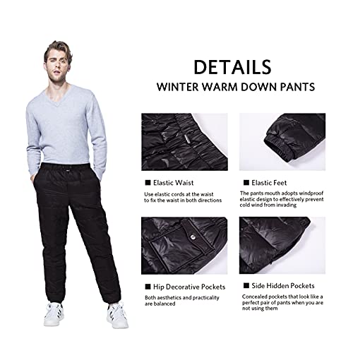 Tapasimme Men's Winter Warm Loose Utility Down Pants Sassy High Waisted Nylon Compression Snow Trousers (Small, Black) - Image 5