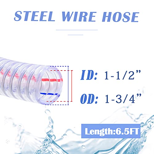 QuQuyi 1-1/2" ID x 1-3/4" OD, 6.5FT length Steel Wire Hose PVC Vacuum Tubing Drain Hose Vinyl Suction Tubing Flexible Tube Heavy Duty High - Pressure UV Chemical Resistant Vinyl Hose Line - Image 2