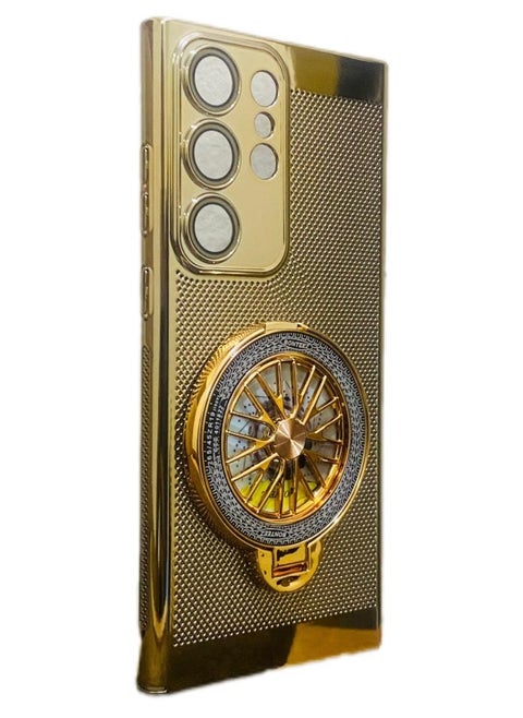 Genric Protective Case Stylish Creative Back Cover For Samsung S24 Ultra With Stand (Gold)