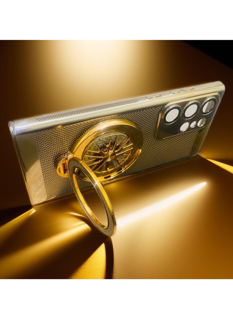 Generic - Genric Protective Case Stylish Creative Back Cover For Samsung S24 Ultra With Stand (Gold) - Image 1
