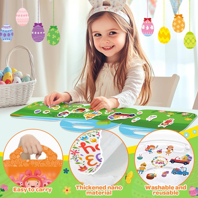 Uranus&No.1 4 Sets Easter Reusable Sticker Books for Kids 2-4, Activities Books for Toddlers 1-3, Arts and Crafts Removable Jelly Stickers for Girls Boys, Travel Toys Holiday Gifts Easter Basket Stuffers - Image 3