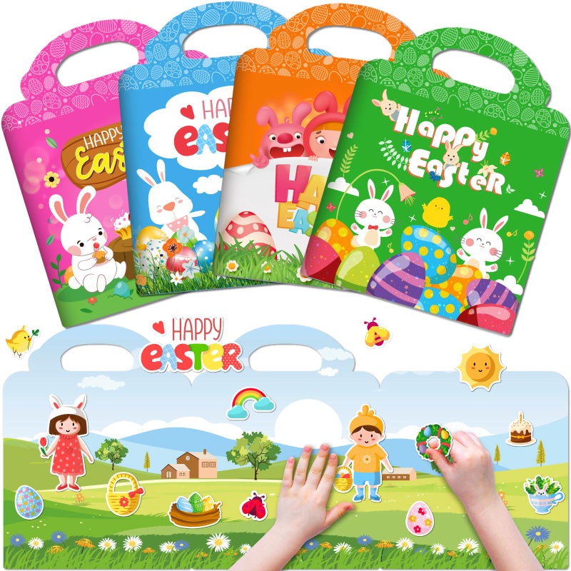 Uranus&No.1 4 Sets Easter Reusable Sticker Books for Kids 2-4, Activities Books for Toddlers 1-3, Arts and Crafts Removable Jelly Stickers for Girls Boys, Travel Toys Holiday Gifts Easter Basket Stuffers - Image 1