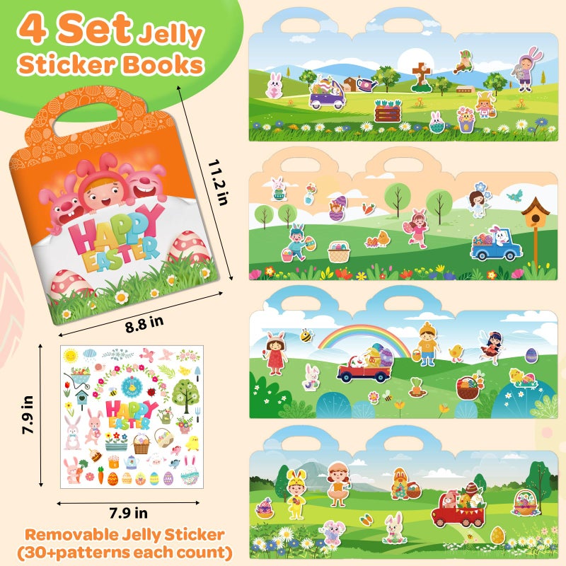 Uranus&No.1 4 Sets Easter Reusable Sticker Books for Kids 2-4, Activities Books for Toddlers 1-3, Arts and Crafts Removable Jelly Stickers for Girls Boys, Travel Toys Holiday Gifts Easter Basket Stuffers - Image 2