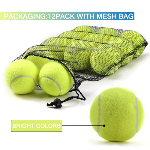 INSUM Bulk Tennis Balls for Beginner – 12 Pack High Elasticity Practice Tennis Balls with Mesh Bag, Suit for Pet Dog Training, Fetching (Yellow) - Image 2