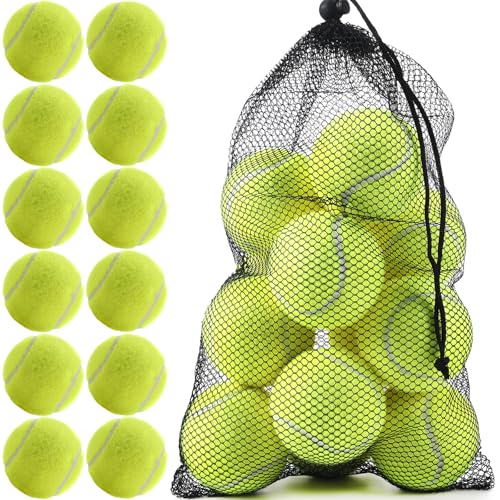 INSUM Bulk Tennis Balls for Beginner – 12 Pack High Elasticity Practice Tennis Balls with Mesh Bag, Suit for Pet Dog Training, Fetching (Yellow) - Image 1