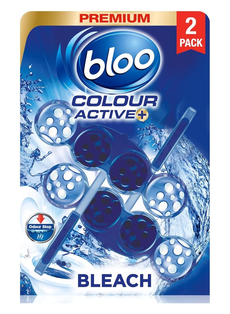 Bloo Colour Active Toilet Rim Block, Bleach Twin Pack – 2x50g Anti-Limescale & Blue Water Cleaner - Image 1