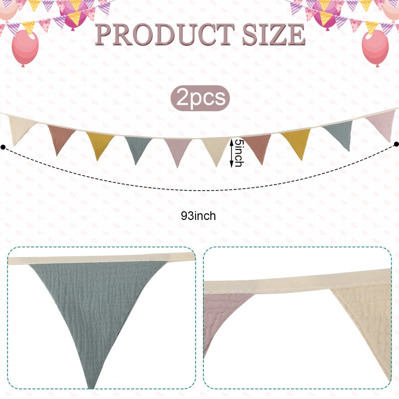 Oudain 15.5 ft Pennant Banner Flags  2 Pcs Nursery Garland Triangle Bunting Flag Baby Banner for Nursery Decor Baby Birthday Boho Wedding Shower Party Event  Each 7.75 ft(Rainbow Color) - Image 2