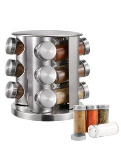 12 Pieces Rotating Spice Jar Set Silver Spice Rack Organizer Revolving Spice Organizer, Spice Carousel Tower for Kitchen