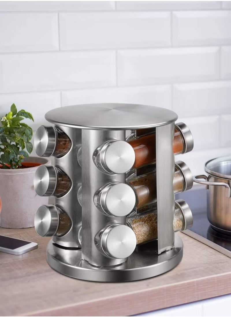 Generic - 12 Pieces Rotating Spice Jar Set Silver Spice Rack Organizer Revolving Spice Organizer, Spice Carousel Tower for Kitchen - Image 1