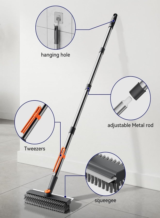 HelpX Small Floor Scrub Brush with Length Adjustable Long Handle, 3 in 1 Heavy-Duty Stiff Bristle Scrubber Brush with Squeegee and Tweezer for Cleaning Bathroom, Tile, Deck, Patio, Garage and Kitchen - Image 5