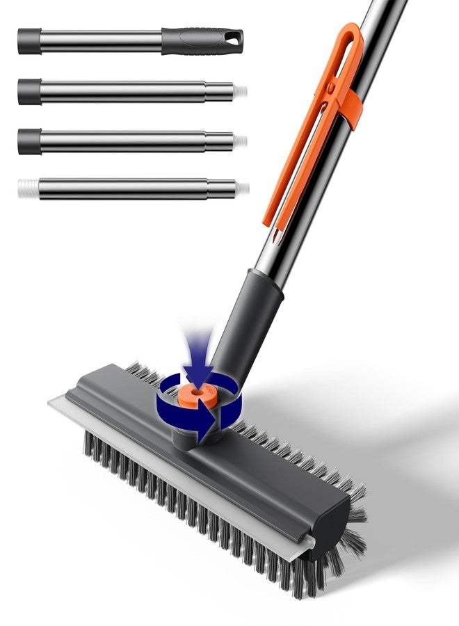 HelpX Small Floor Scrub Brush with Length Adjustable Long Handle, 3 in 1 Heavy-Duty Stiff Bristle Scrubber Brush with Squeegee and Tweezer for Cleaning Bathroom, Tile, Deck, Patio, Garage and Kitchen - Image 1