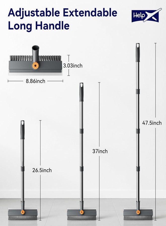 HelpX Small Floor Scrub Brush with Length Adjustable Long Handle, 3 in 1 Heavy-Duty Stiff Bristle Scrubber Brush with Squeegee and Tweezer for Cleaning Bathroom, Tile, Deck, Patio, Garage and Kitchen - Image 2