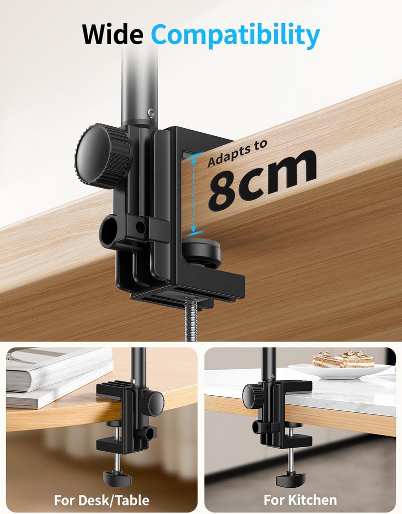 Omoton Tablet Stand Mount for Desk, Adjustable Phone Holder for Bed with Metal Arm Fits for 4.7-13 Inches iPad Pro, Air/Mini, Kindle and Phones - Image 5
