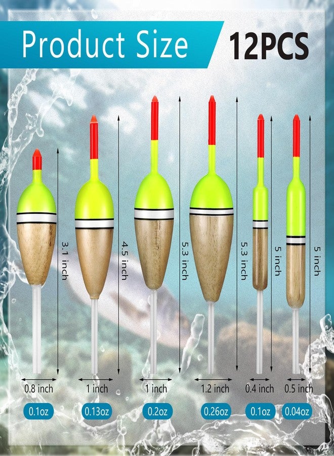 Sonwyoung 12 Pcs Float Fishing Bobber Balsa Wood Slip Fishing Bobbers Stick Slip Bobber in 6 Size for Fishing Crappie Bluegill Trout Bass Panfish Catfish Walleye Fishing Tackle Accessories - Image 2