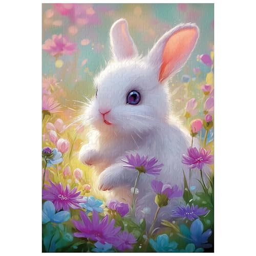 Ulord Great Jigsaw Puzzles for Adults 300 Pieces Cute Bunny with Colorful Flowers Puzzles for Adults Toys Gift Family Decoration Kids Puzzle - Image 1