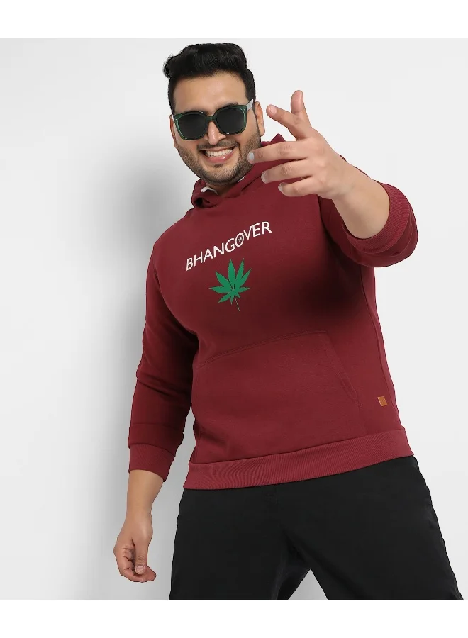 انستافاب بلس سترة Instafab Plus للرجال باللون الأحمر المارون Bhangover مع جيب الكنغر