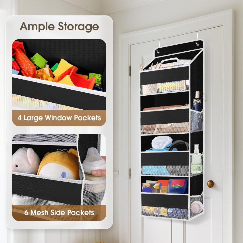 SpaceHacks 1 Pack Over The Door Organizer, Hanging Storage Organizer with Clear Window, 40lb Ultra Sturdy Large Capacity Room Organizer for Pantry Laundry Bathroom Nursery Closet (Black) - Image 4