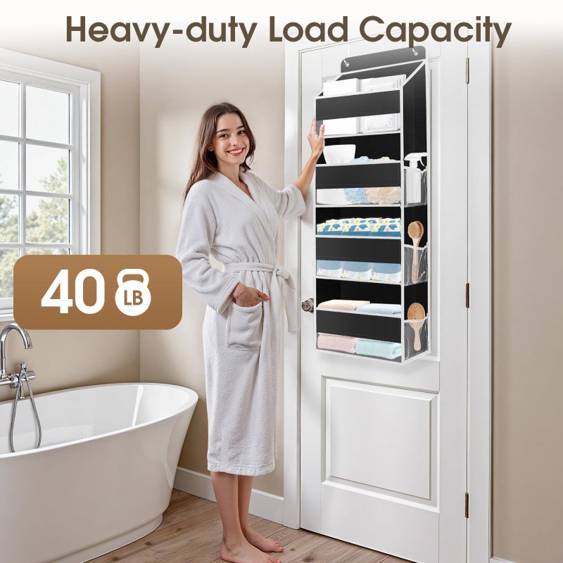 SpaceHacks 1 Pack Over The Door Organizer, Hanging Storage Organizer with Clear Window, 40lb Ultra Sturdy Large Capacity Room Organizer for Pantry Laundry Bathroom Nursery Closet (Black) - Image 5