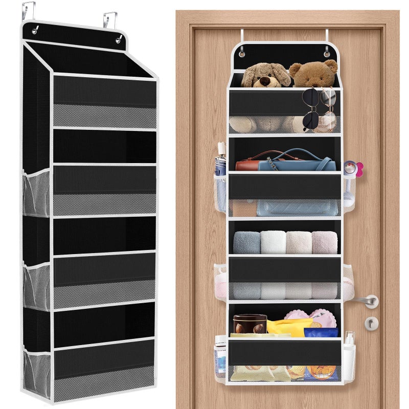 SpaceHacks 1 Pack Over The Door Organizer, Hanging Storage Organizer with Clear Window, 40lb Ultra Sturdy Large Capacity Room Organizer for Pantry Laundry Bathroom Nursery Closet (Black) - Image 1