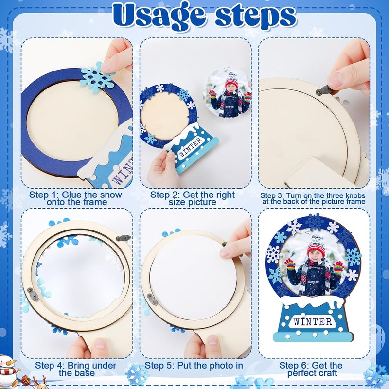 Qunclay Qunclay 4 Pieces Winter Snowflake Wooden Picture Frame 787 x 591 Inch Snow Globe Frame Decor with Snowflake Stickers Snow Globe Picture Display for Home Table Tabletop Display Party Decorations  - Image 5