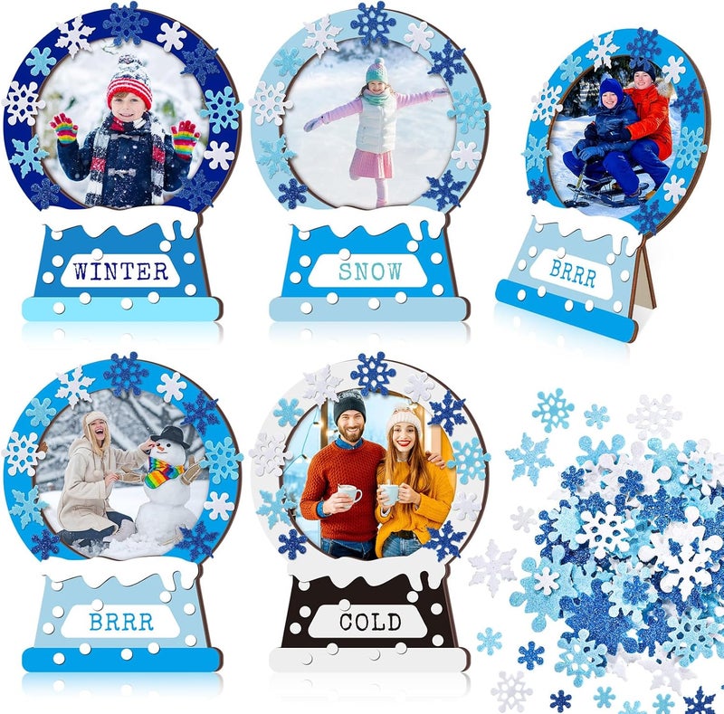 Qunclay Qunclay 4 Pieces Winter Snowflake Wooden Picture Frame 787 x 591 Inch Snow Globe Frame Decor with Snowflake Stickers Snow Globe Picture Display for Home Table Tabletop Display Party Decorations  - Image 1