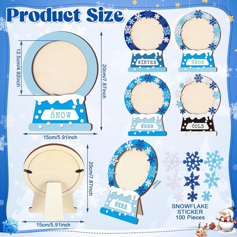 Qunclay Qunclay 4 Pieces Winter Snowflake Wooden Picture Frame 787 x 591 Inch Snow Globe Frame Decor with Snowflake Stickers Snow Globe Picture Display for Home Table Tabletop Display Party Decorations  - Image 3