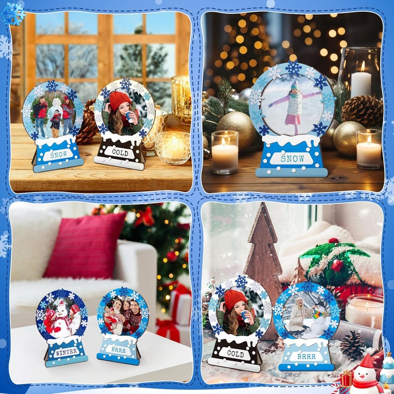 Qunclay Qunclay 4 Pieces Winter Snowflake Wooden Picture Frame 787 x 591 Inch Snow Globe Frame Decor with Snowflake Stickers Snow Globe Picture Display for Home Table Tabletop Display Party Decorations  - Image 4