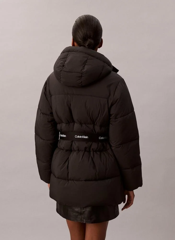 Calvin Klein Jeans Logo Belted Puffer Jacket With Hoodie