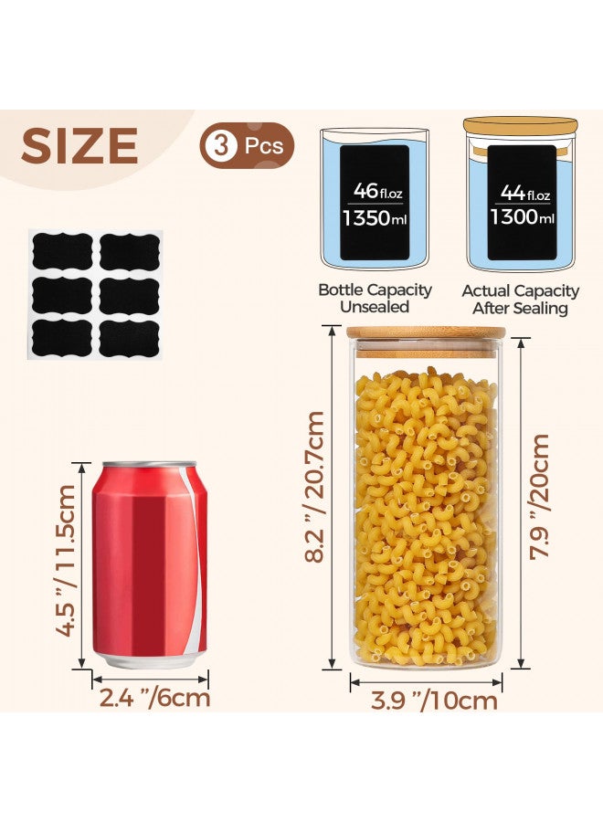 ComSaf Airtight Glass Storage Canister with Wood Lid(44oz), Set of 3 Glass Jars with Lids, Clear Food Storage Container Jar with Sealing Lids for Flour Cereal Rice Oat Sugar Tea Coffee Beans, Round - Image 2