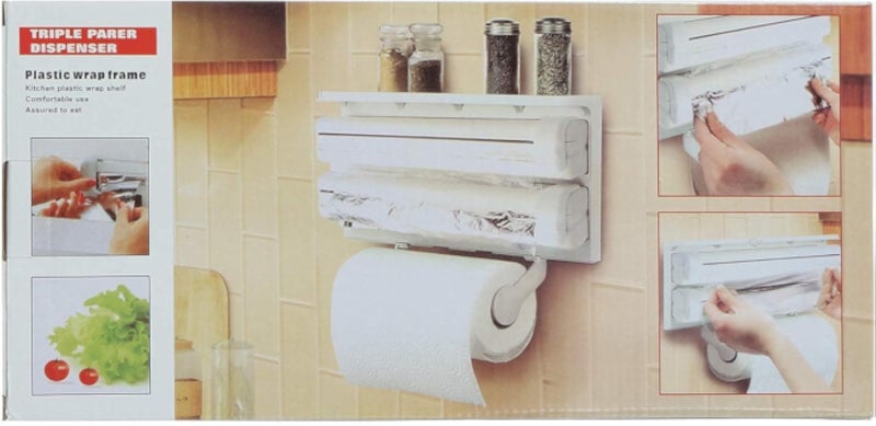 موزع ورق مطبخ ثلاثي، أبيض