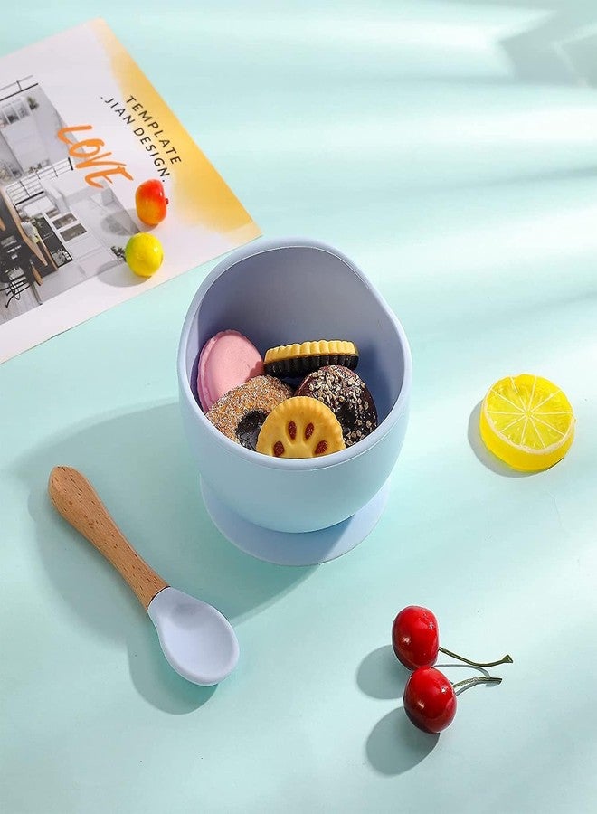 Takositio Baby Bowls, Dinner Bowl and Wooden Handle Spoon for Eating Training, Silicone Dinnerware for Beginners, Small Mixing Bowls, First Stage Self Feeding Utensils (Sky Blue, 1 Bowl + 1 Spoon) - Image 5