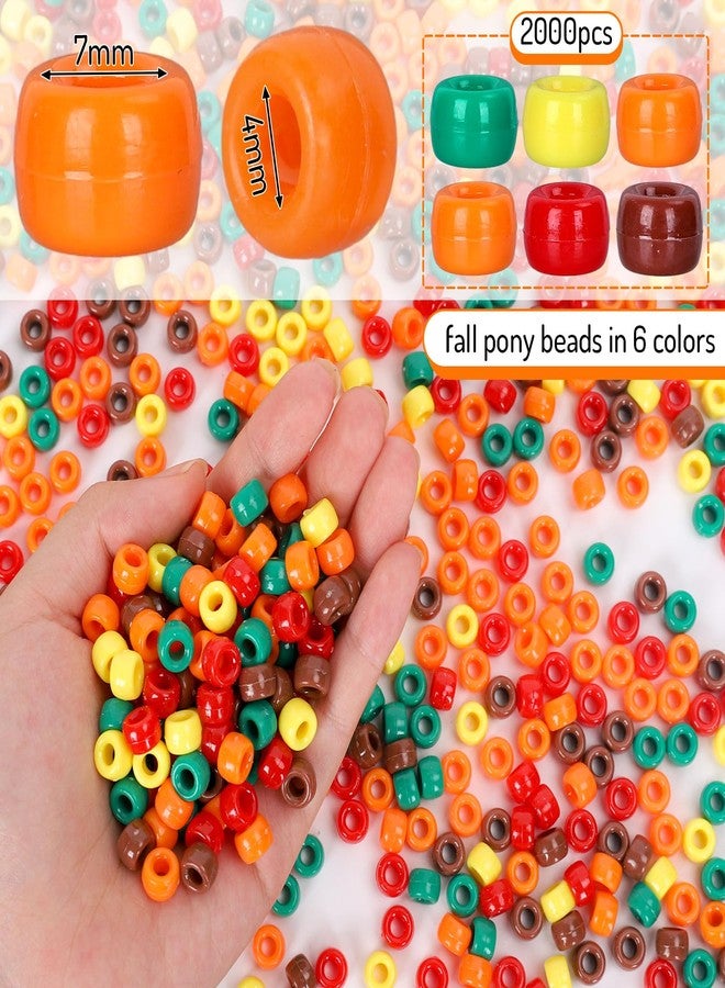 Whaline 2000Pcs Fall Pony Beads 6 Mixed Colors Craft Plastic Beads Red Yellow Orange Green Brown Spacer Beads for Thanksgiving Fall Autumn Theme Party DIY Crafts Necklace Bracelet Jewelry Making - Image 2