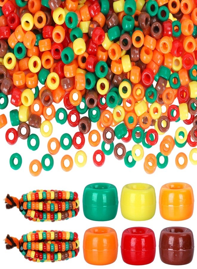 Whaline 2000Pcs Fall Pony Beads 6 Mixed Colors Craft Plastic Beads Red Yellow Orange Green Brown Spacer Beads for Thanksgiving Fall Autumn Theme Party DIY Crafts Necklace Bracelet Jewelry Making - Image 1